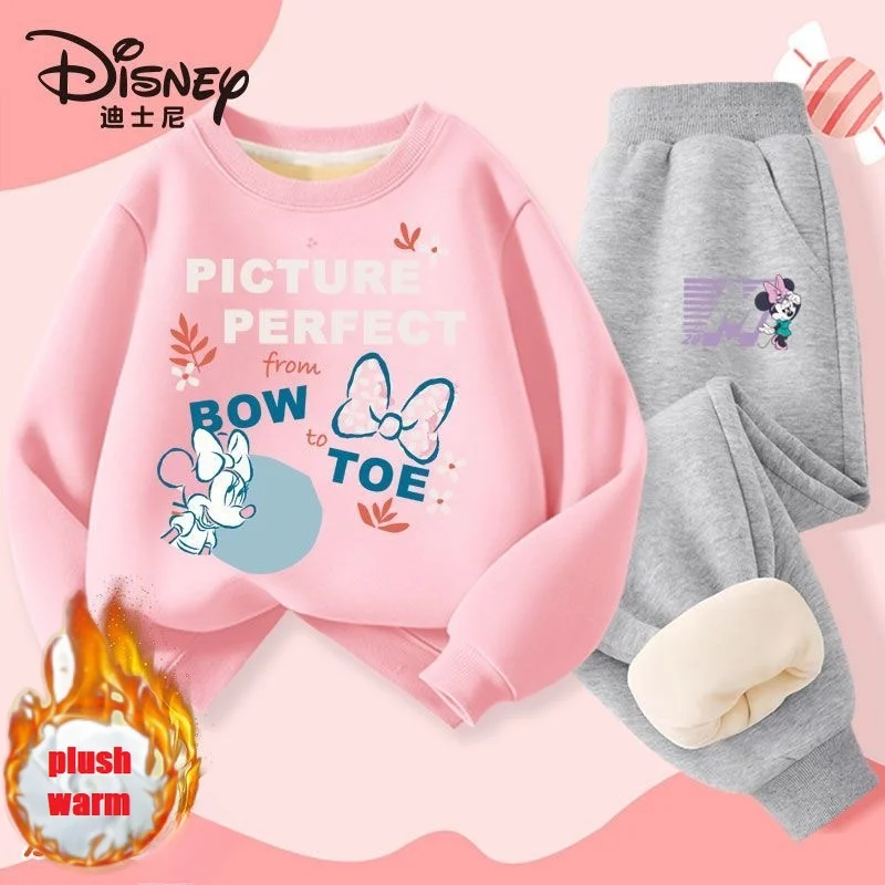 winter Girls Clothes Velvet long sleeve& trousers 2 Pieces Set Teenage Boys & Girls disney Printed Fashion Casual Top & Bottom O