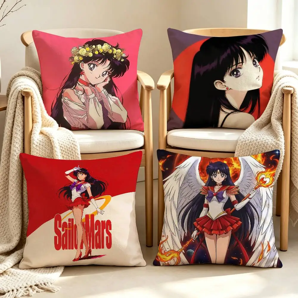 Magic Girl S-Sailor Mars R-Rei Hino Custom Double Sided Print Square Pillow Cushion Cover