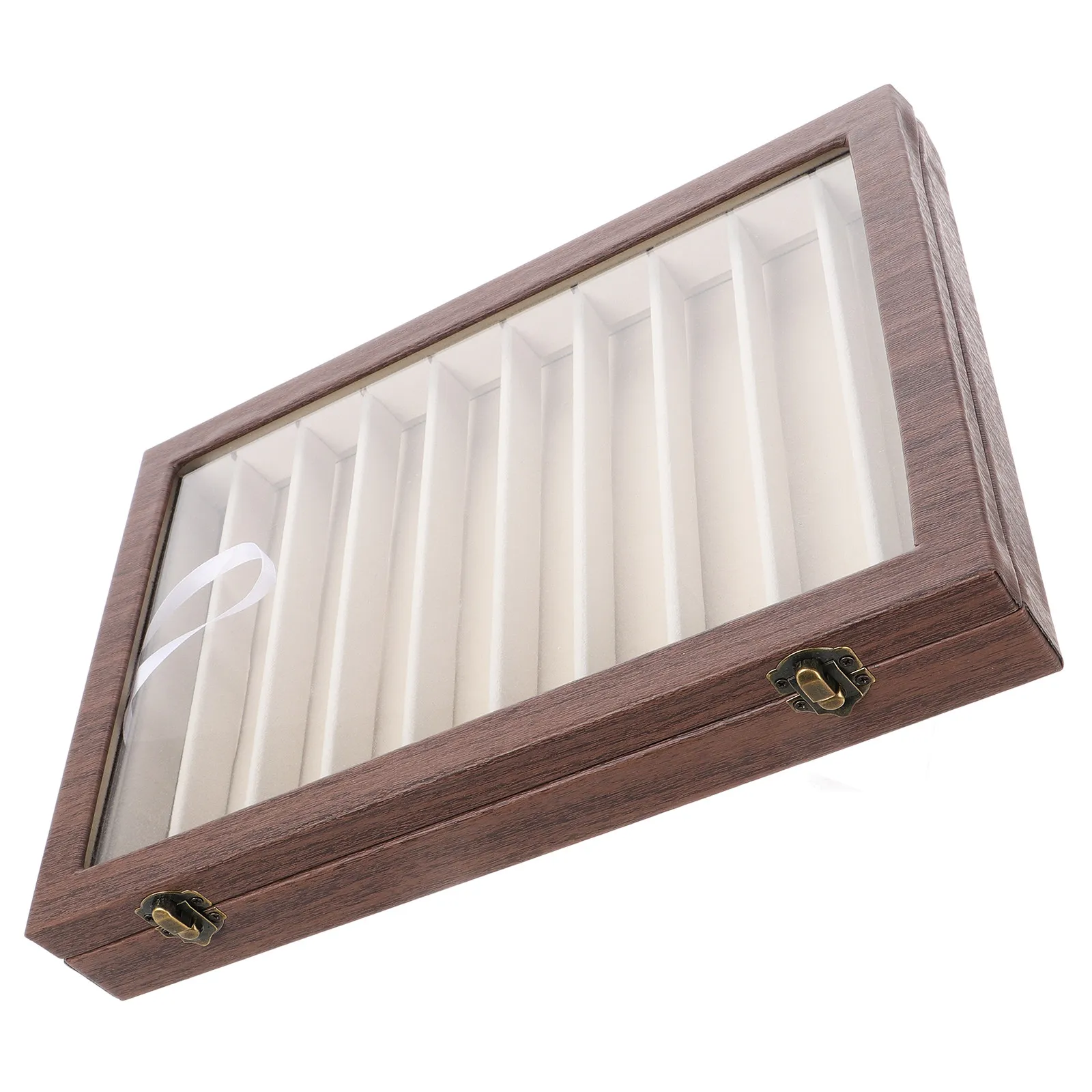 

Sturdy Wood Jewelry Case with 10 Grids for Rings Earrings Necklaces Bracelets Hairpins Decorative Desktop Organizer Storage Box