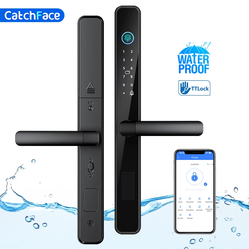 Waterproof TTLock Outdoor Gate Fingerprint Bluetooth APP RFID Code Keyless Electronic Smart Door Lock for Glass Aluminum Sliding