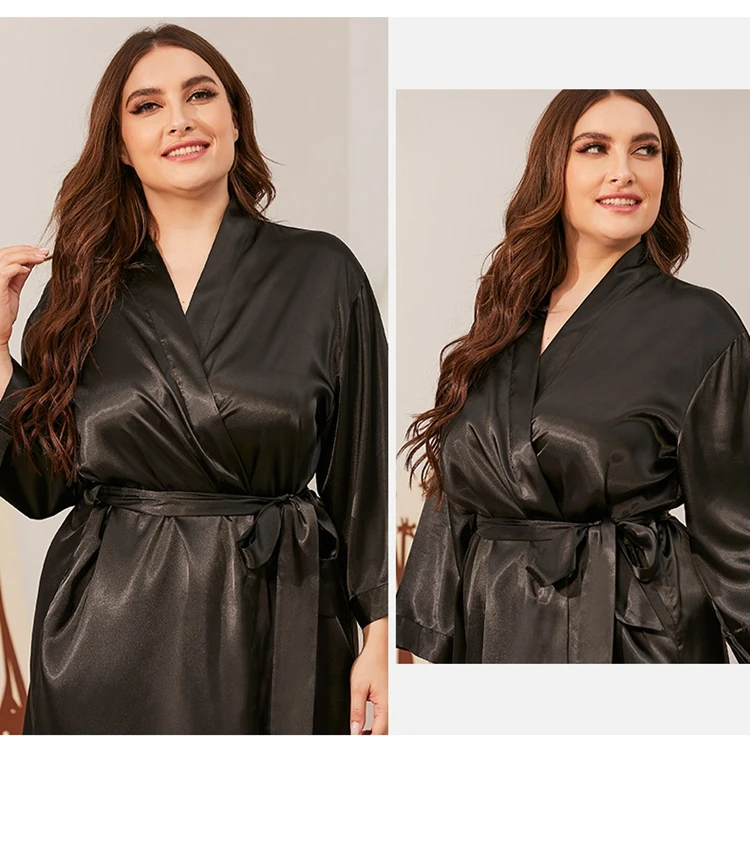 Women Sexy Silk Robe With Belt Short Satin Plus Size Kimono Robe Bridesmaid Party Dressing Gown Sleepwear Bathrobe