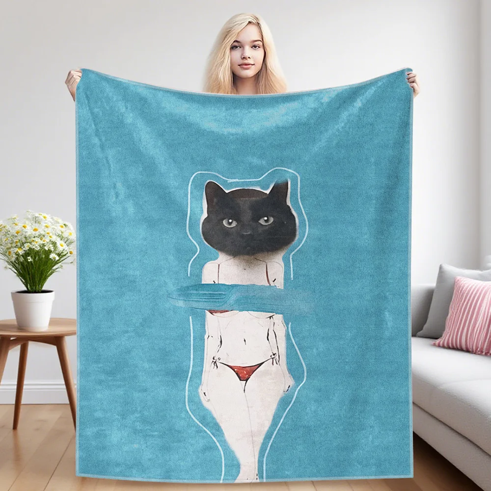 Art Cat Figure Warm And Soft Halloween And Christmas Sofa Decoration Gift With Flannel Blanket