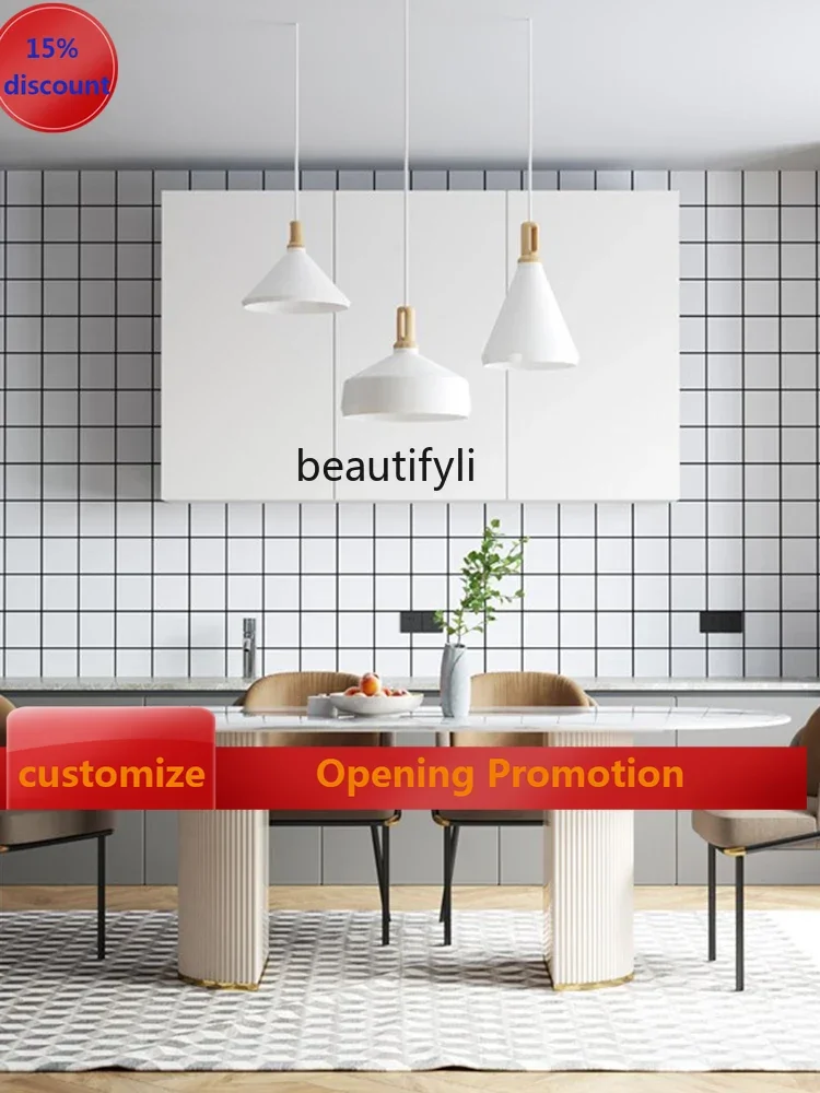 

B7304 ss Bright Stone Plate Dining Table Home Modern Combination Dining Table Rectangular Nordic Light Luxury Dining Table