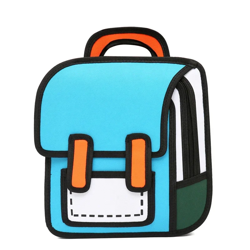 2D anime-style backpack same as in comics, training class advertisement, tutoring bag