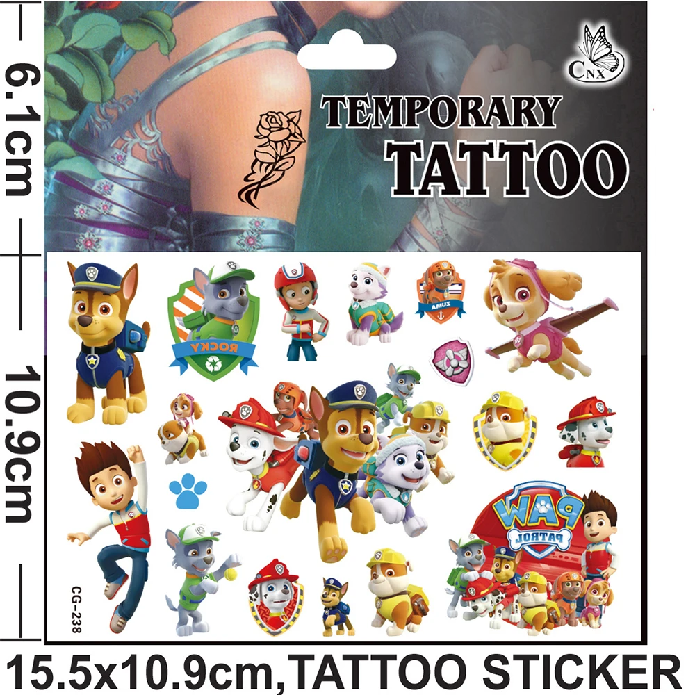 1Pcs Anime PAW Patrol Temporary Tattoos for Kids Birthday Party Supplies Favors Kids Cute Cartoon Tattoos Sticker Decoration Toy