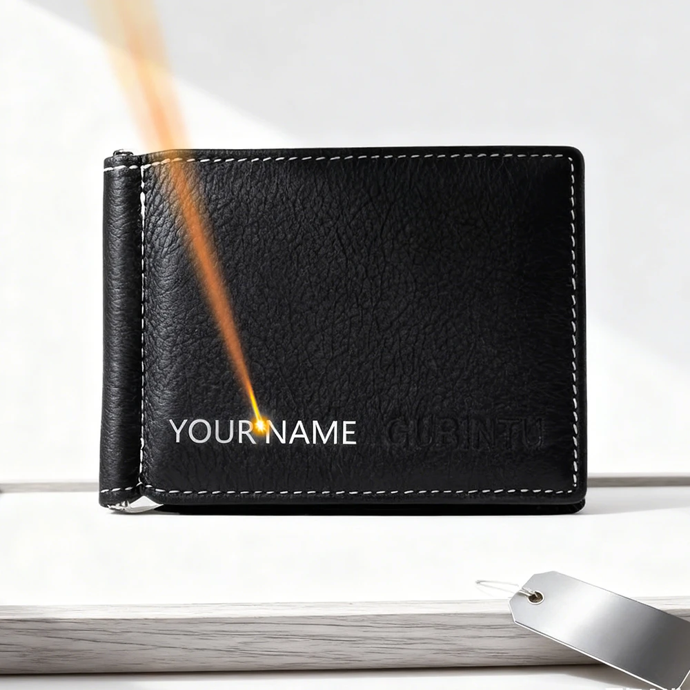 

Мужской кошелек высокого качества из натуральной кожи с гравировкой имени, винтажный тонкий зажим для денег на молнии, кошелек для монет для мужчин