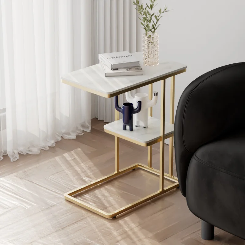 

Nordic Stone Side Table - Metal Steel Legs, Stone Top - 50x30x59cm - Gray, White, Black - Living Room, Bedroom, Office, Bar