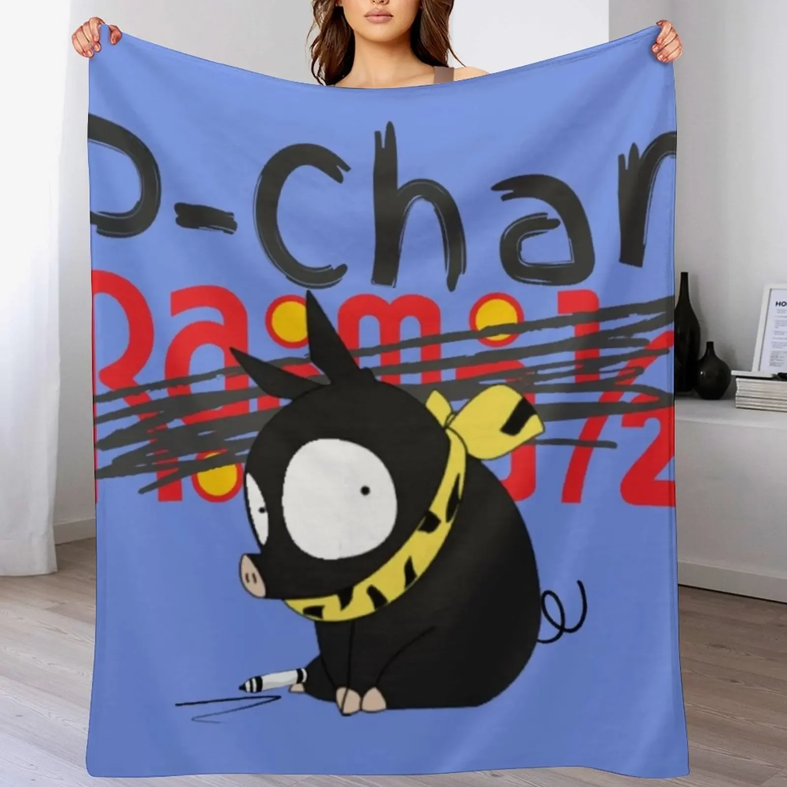 شعار P-Chan Ranma (خلفية زرقاء) SILLYFUN ON REDBUBBLE.COM (جودة منخفضة إذا كانت مسروقة) بطانية رمي بطانيات أرائك منقوشة ناعمة