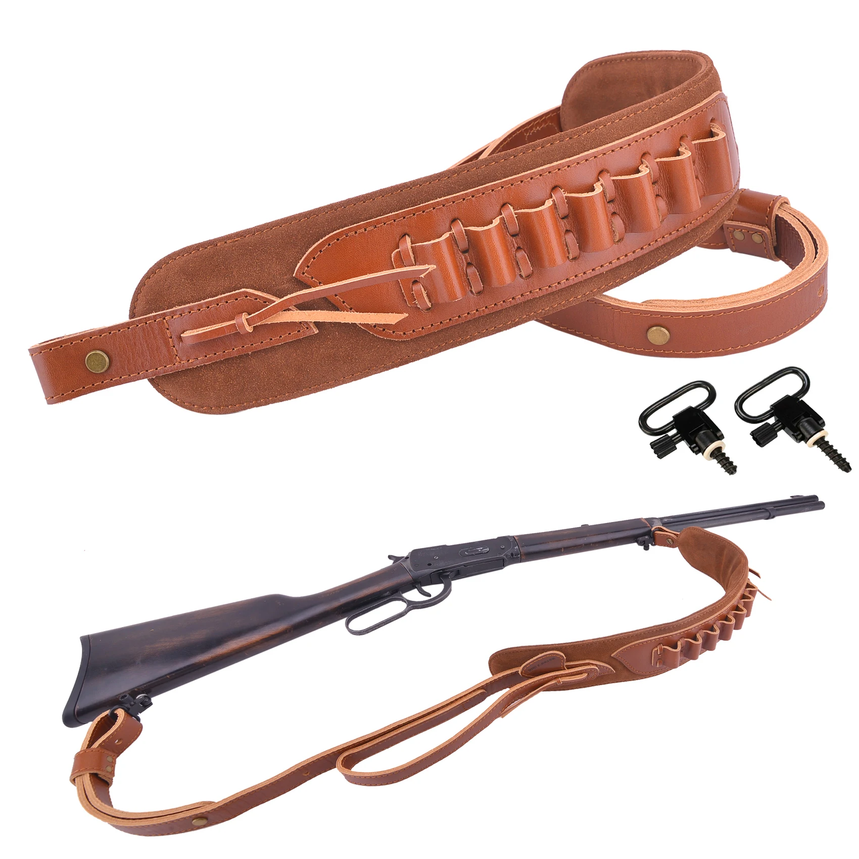 Wayne's Dog Padded Leather Gun Sling Rifle Strap with Swivels for .357 .30-30 .45-70 .22LR .22MAG 12GA .308 410GA .44 16GA 20GA