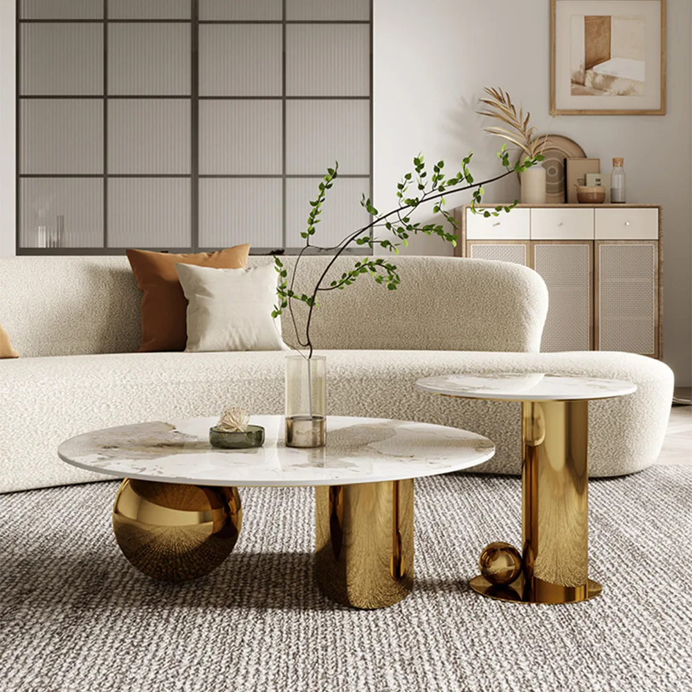 Modern style marble gold small expandable coffee table set elegant convertible design home living room center furniture