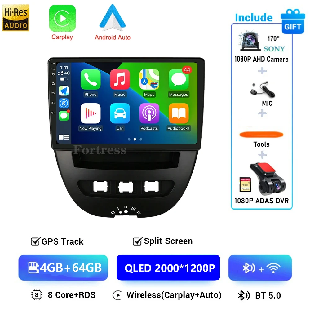 For Peugeot 107 For Toyota Aygo Citroen C1 2005-2014 Android 16 CarPlay Auto Car Radio Multimedia Video Player GPS stereo Head