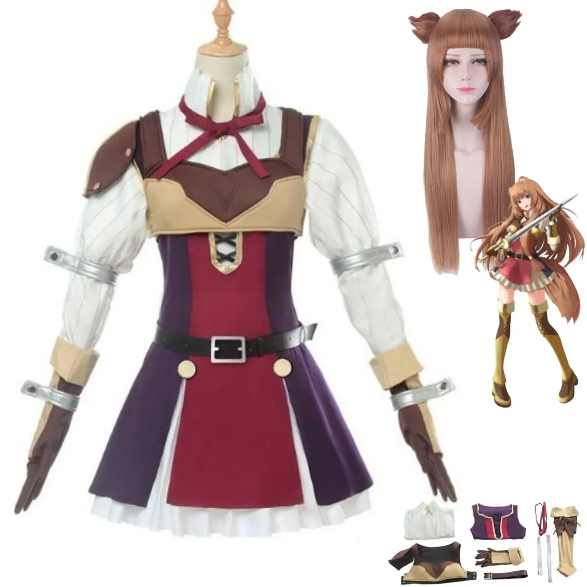 Anime The Rising of The Shield Hero Raphtaria Cosplay Costume Tate No Yuusha Wig Combat Uniform Full Set Woman Kawaii Halloween