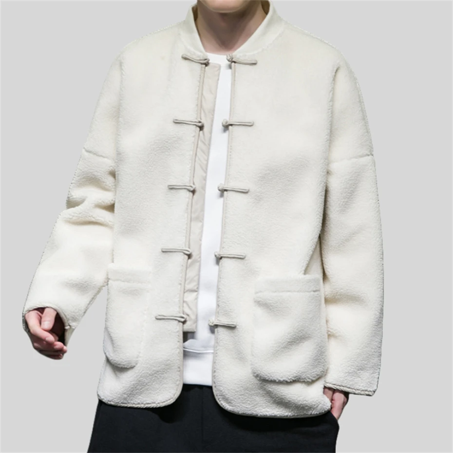 Parkas informales de lana de cordero para hombre, chaqueta gruesa de talla grande, chaqueta cálida de algodón con hebilla de disco, ropa de calle