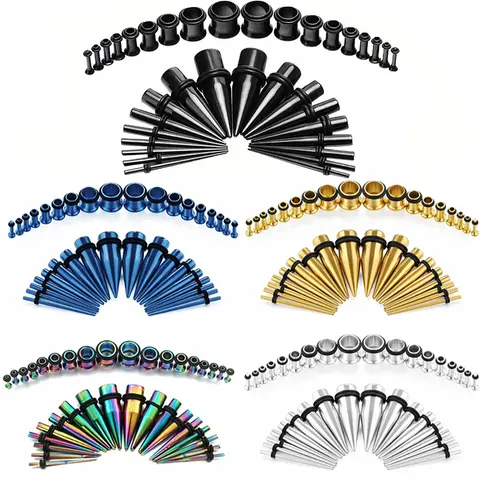 36 पीस/सेट ईयर गेज स्ट्रेचिंग किट 14-00G स्टेनलेस स्टील सिंगल फ्लेयर ईयर प्लग टनल फ्लेश टेपर स्ट्रेचर टेपर सेट 10 best sales कान खींचने वाली किट - №3