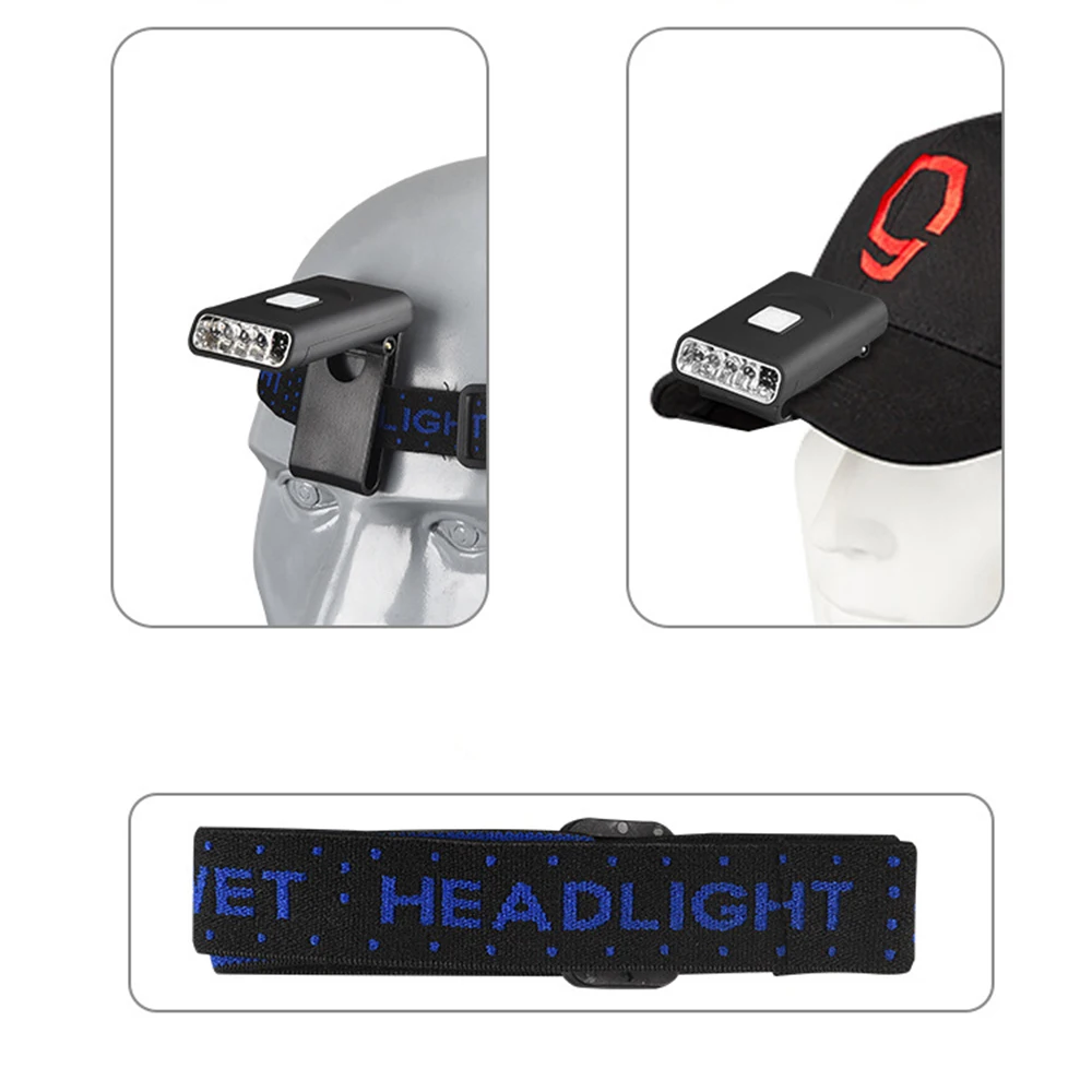 Imagem -05 - Usb Recarregável Led Sensor Farol Noite Pesca Cap Clip Luz Farol de Indução Capacete Chapéu Lâmpada Lanterna Cabeça Impermeável