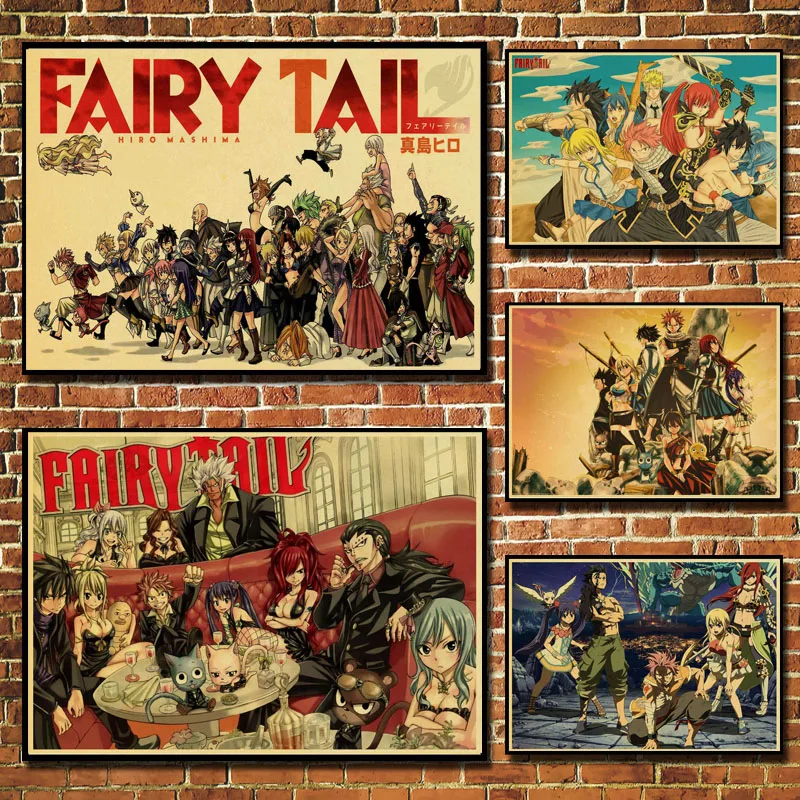 FAIRY TAIL Natsu Gray Erza Lucy Vintage Paper Poster Wall Painting Home Decoration 42X30 CM 30X21 CM