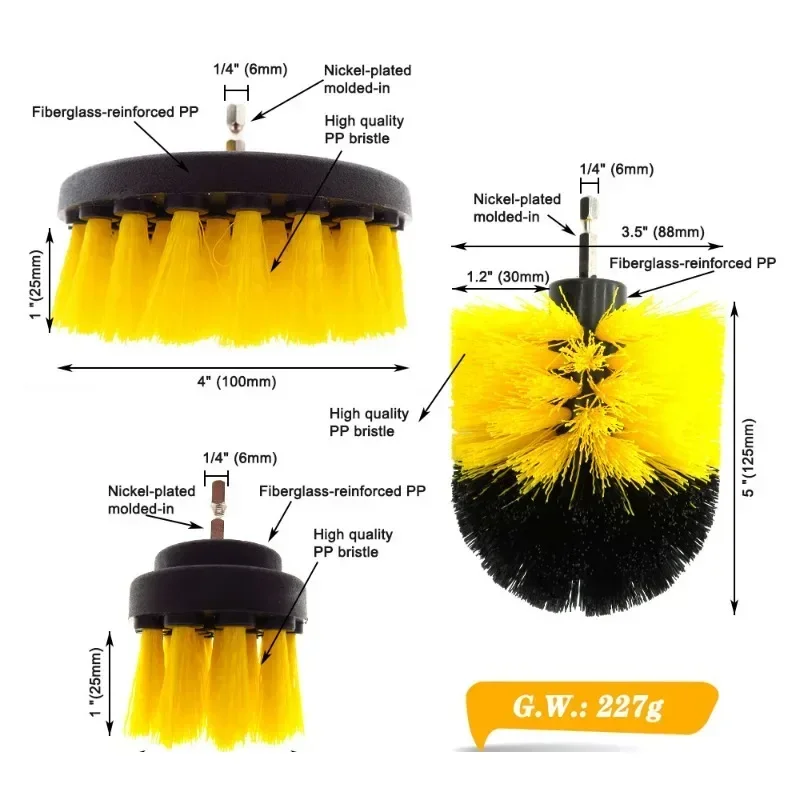 Electric Scrubber Brush Drill Brush Kit Power Drills Scrubber Brush For Carpet Glass Car Tires Nylon Brushes 2/3.5/4''