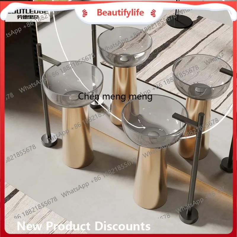 B67 Gold rose gold floor-to-ceiling European stainless steel copper hand wash basin bathroom cabinet, column basin custom