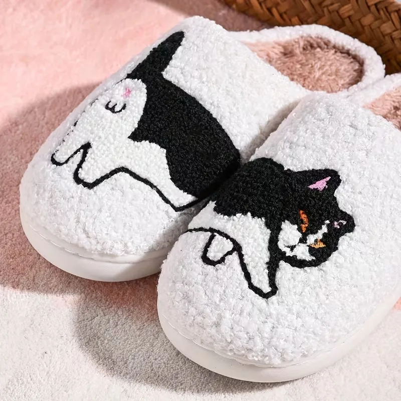 Cute Animal Cow Print Fuzzy Slippers for Women Thick Warm Fleece Lined Anti Skid House Shoes Indoor Outdoor Autumn Winter Home