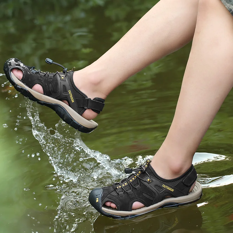 YUYIN Summer Luxury Breathable Casual Sandal Sandals Leather Men Beach Shoes Man Wading Shoes Non-slip Wide Lining Slippers