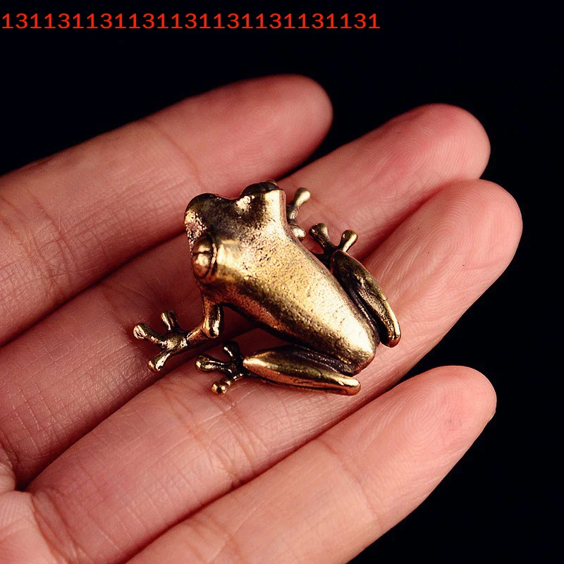 Figurine de grenouille en laiton vintage pour décoration de bureau et maison, ornement de bureau charmant en pose réfléchissante