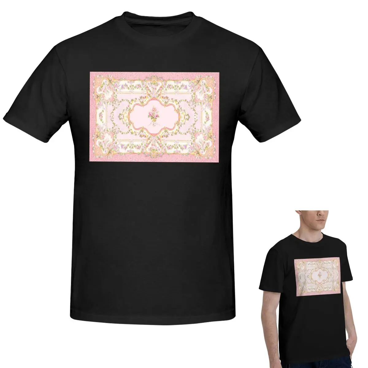 

100% хлопок, розовая футболка с акварельными вставками во французском стиле в стиле рококо, мужская забавная футболка большого размера, мужские летние рубашки с круглым вырезом, топы, S-6XL