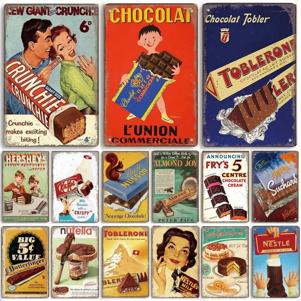 Placas metálicas vintage de chocolate y caramelo, cartel de chocolate con leche y crema, placa metálica decorativa para cocina, cafetería, comedor, decoración de pared.