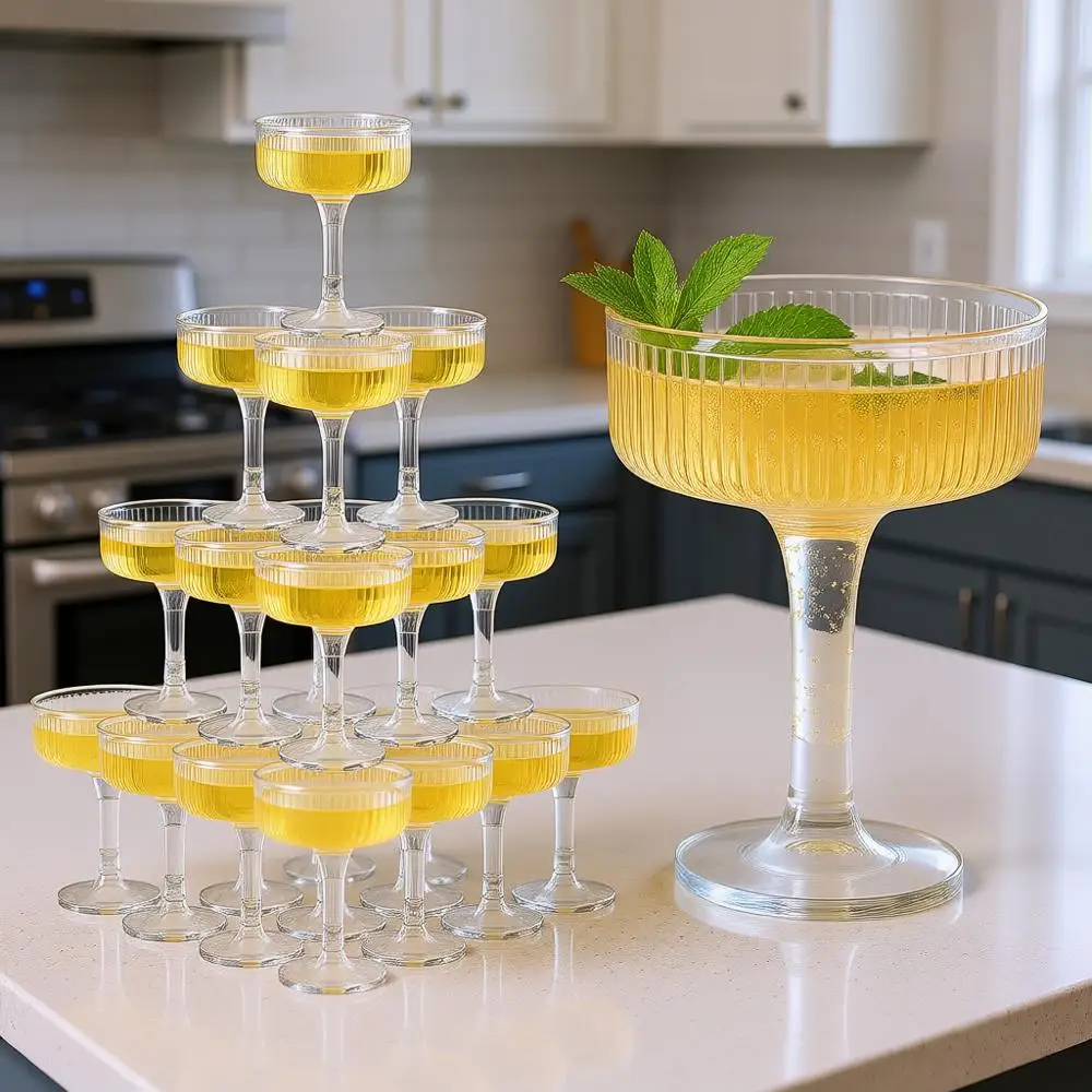 

20 шт. небьющихся пластиковых бокалов для шампанского объемом 7 унций, многоразовые прозрачные акриловые бокалы для напитков для свадьбы, дня рождения, вечеринки