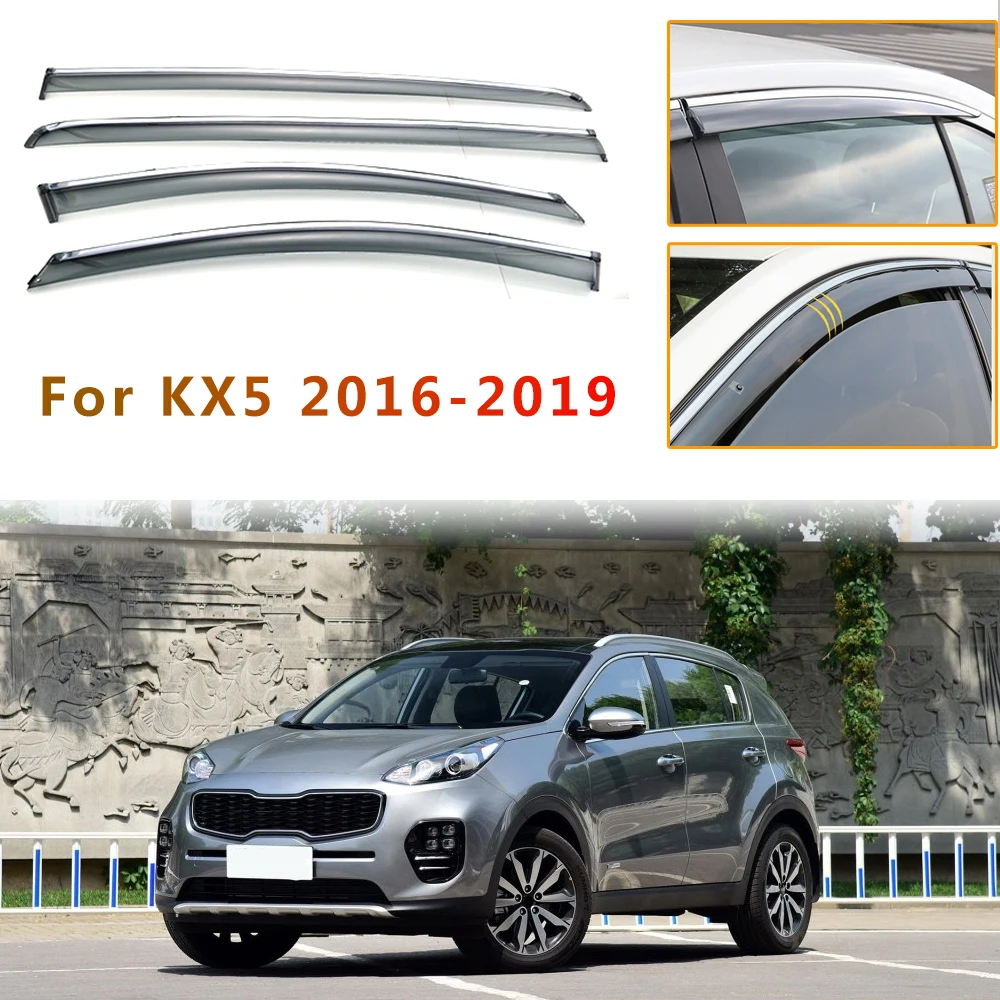 For KIA KX5 2016 2017 2018 2019 Window Weather Shield Deflector Guard Car Styling Auto Accessories 4pcs ABS Plastic Awnings