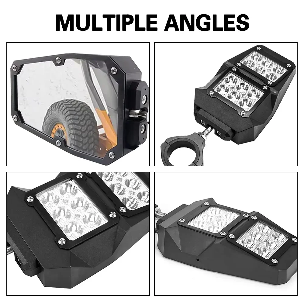 UTV Rear View Side Mirrors with LED Light for Polaris RZR XP 1000 for Yamaha Rhino for Honda Pioneer Talon Teryx 1.75''/2'' Bar