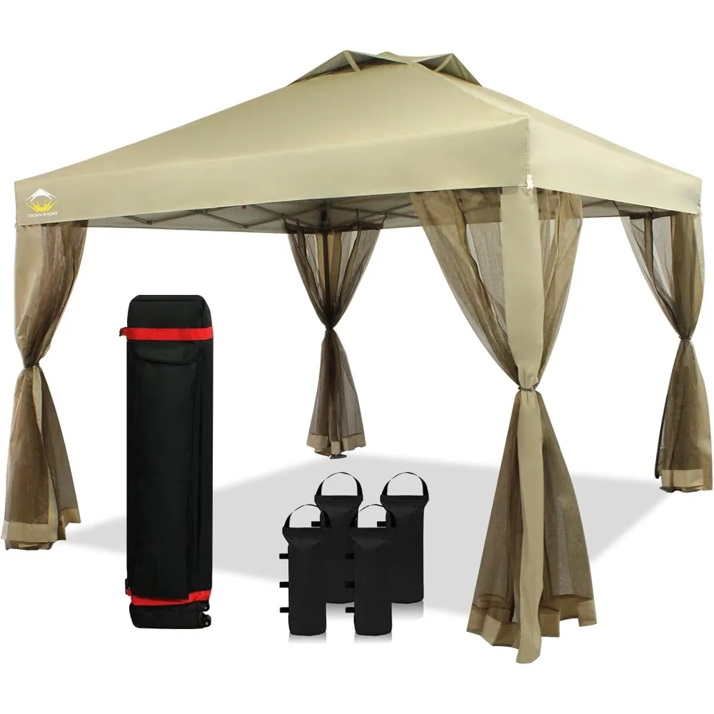 

10x10 Pop up Canopy Tent, Pop Up Gazebo with Netting, 4 Ropes, 8 Stakes, 4 Weight Bags, Wheeled Storage Bag, 10x10 Outdoor Cano