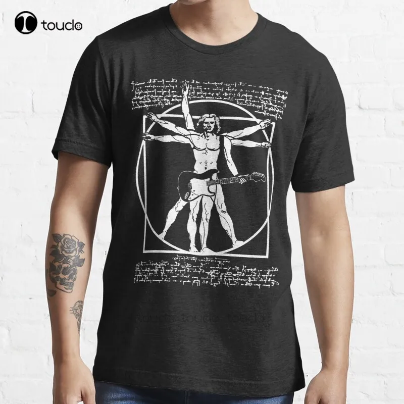 

New Vitruvian Man Playing The Guitar - Da Vinci Guitarist - Leonardo Da Vinci Parody T-Shirt Cotton Men Tee Shirt Custom Gift