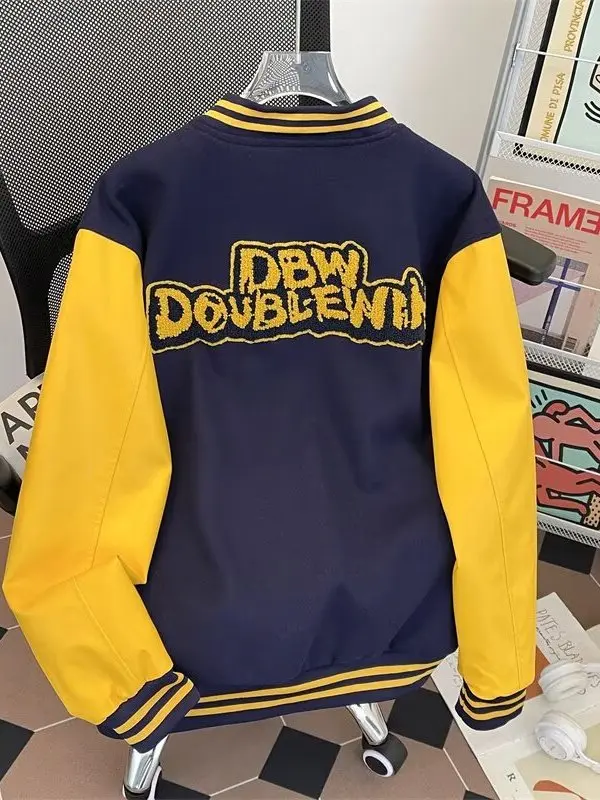 

Retro American Embroidered Baseball Jaet Loose Casual Spring Autumn ex Long Sve Letter Pattern Couple's Jaet