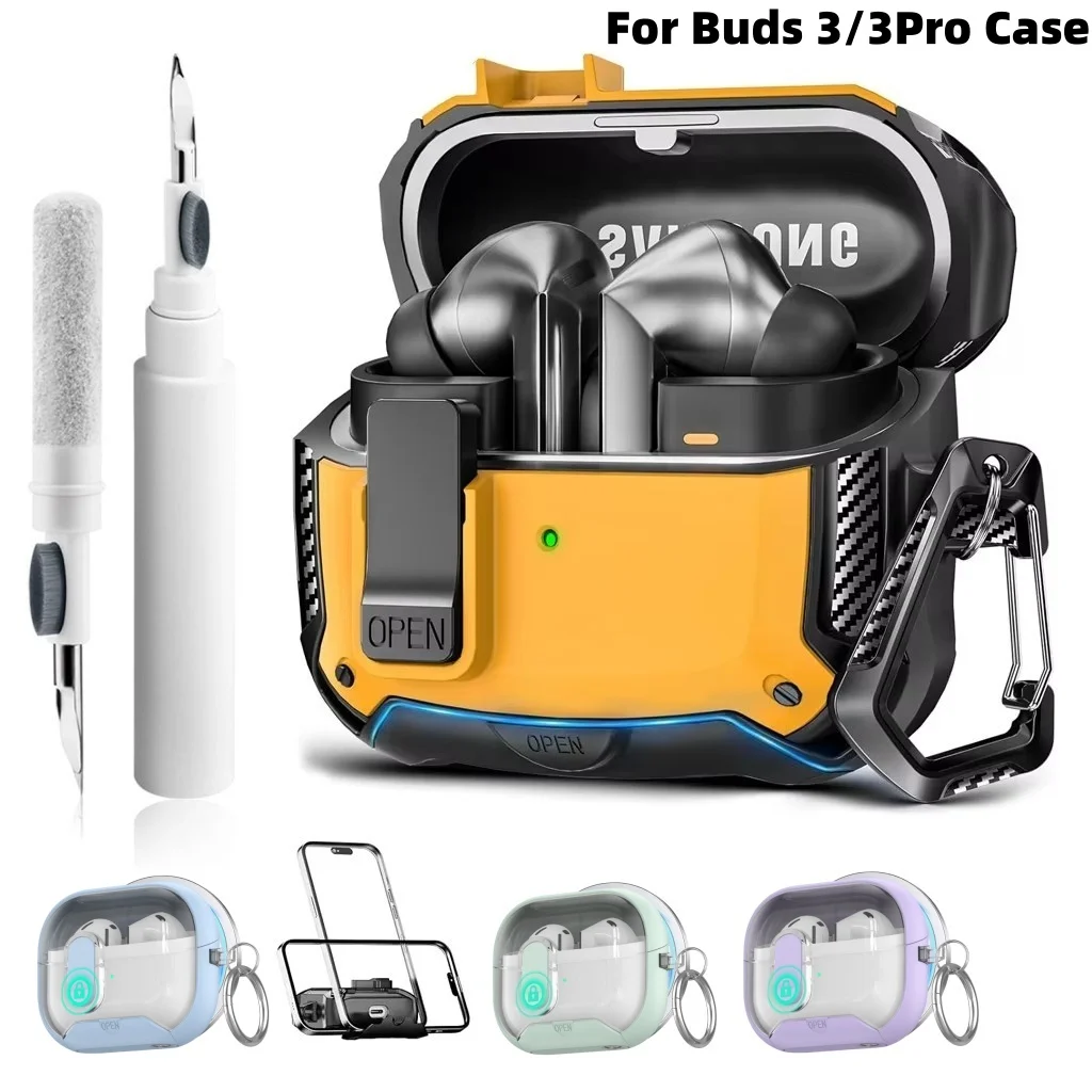 Samsung Galaxy Buds 3 & Buds 3 Pro用 セキュアロックケース（スマホスタンド付き）、MagSafe対応落下防止カバー