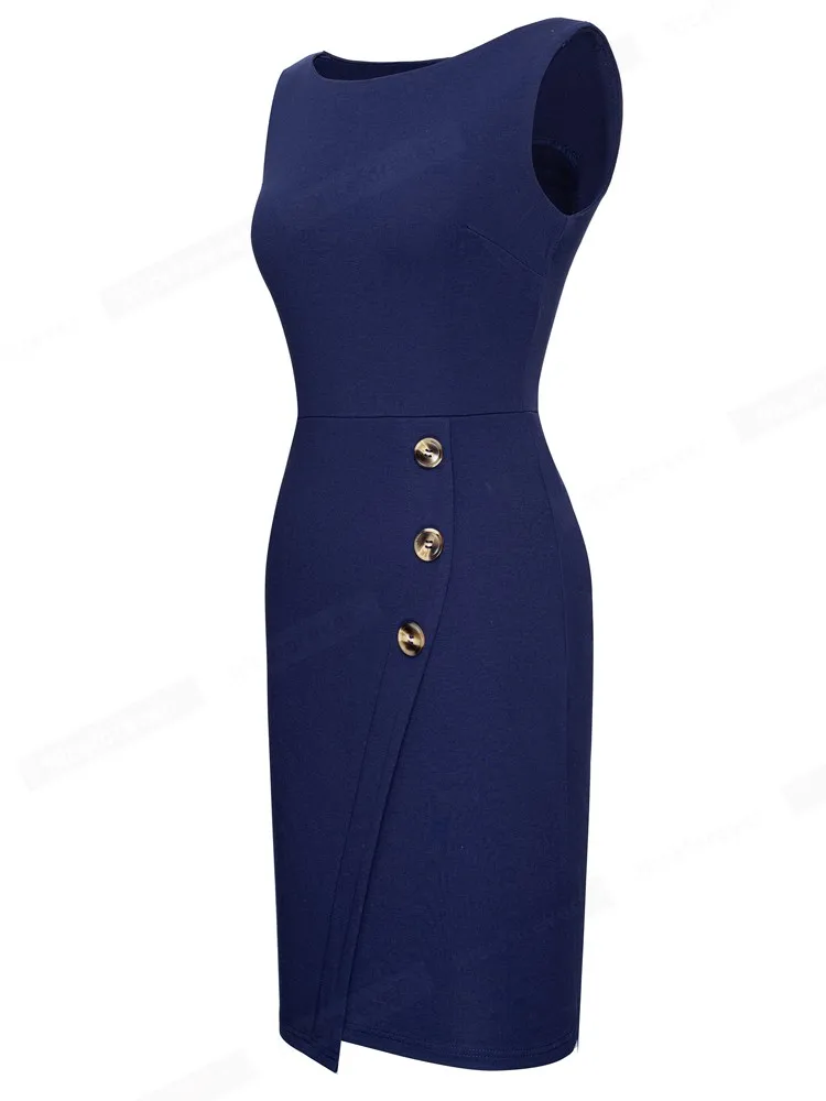 Nice-forever Summer Women Elegant Round Neck Plain Work Dresses ...