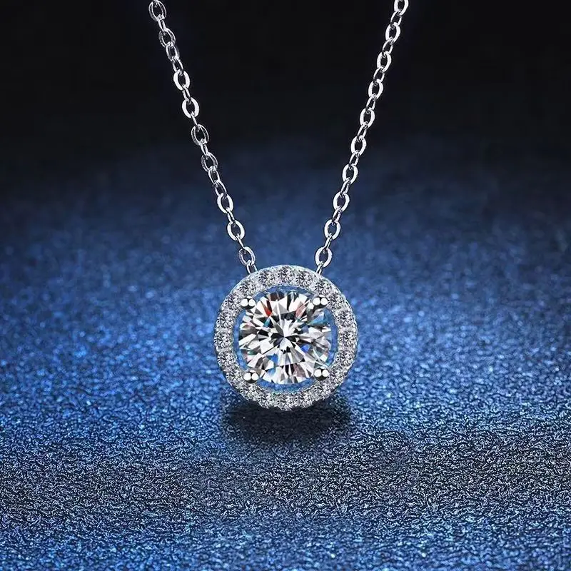 

High Quality Moissanite Round bag Necklace 1 Carat D Color Round Cut Inlaid Pendant Jewelry Luxury Glitter Necklace S925