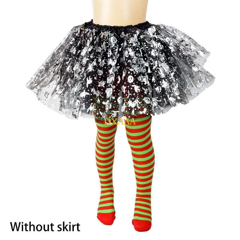 DXAA Girls Halloween Tights Stockings Cartoon Spiderweb Skeleton Striped Pantyhose