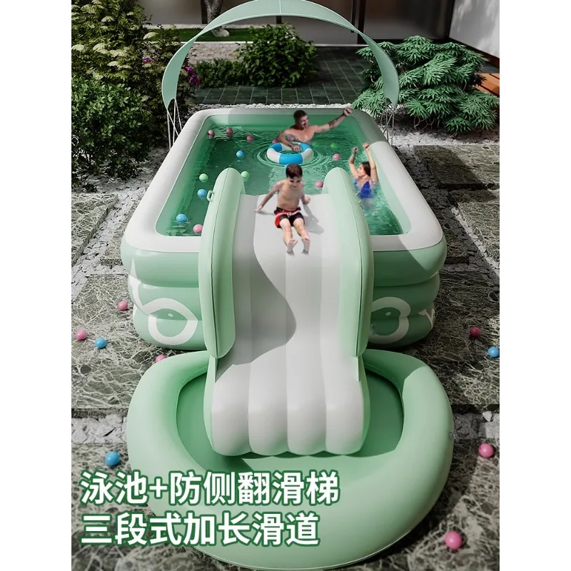 Inflatable swimming pool, household children's slide, children's large outdoor home, adults, babies, playing with water bucket