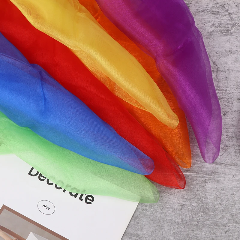 

Pure Color Nylon 60x60cm Yarn Scarf Dense Sewing Edge Mesh Square Children Stage Performance Changeable Silk Scarves