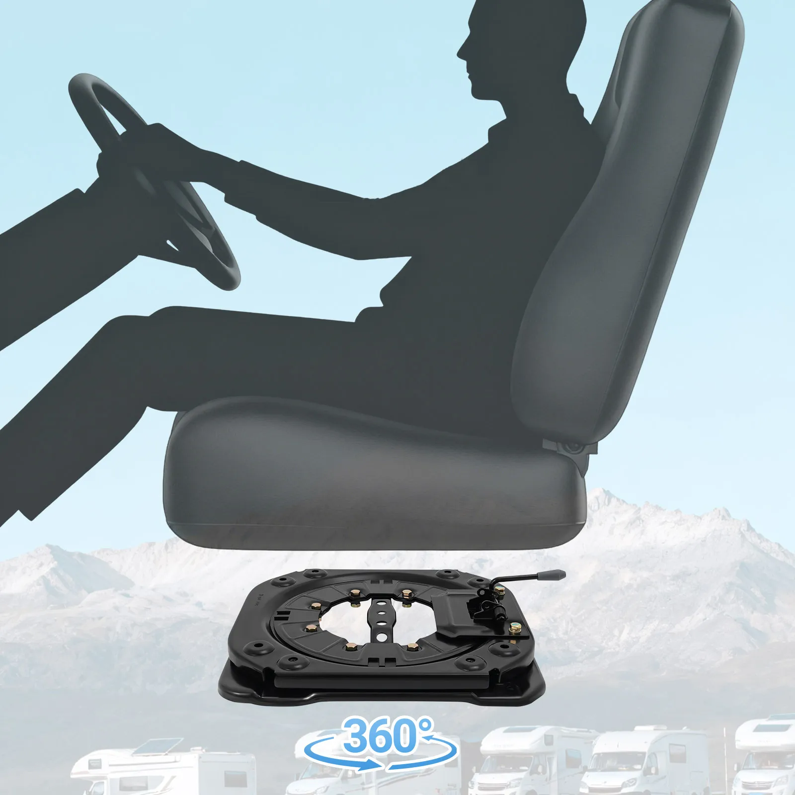 قاعدة دوارة لمقعد RV بزاوية 360 درجة من الفولاذ المدرفل على البارد 130 كجم تحميل عالمي مناسب لشاحنة التخييم المتنقلة