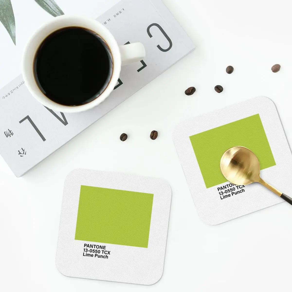 Pantone 13-0550 TCX Lime Punch Coasters PVC Leather Placemats Waterproof Coffee Mats for Home Kitchen Dining Pads Set of 6