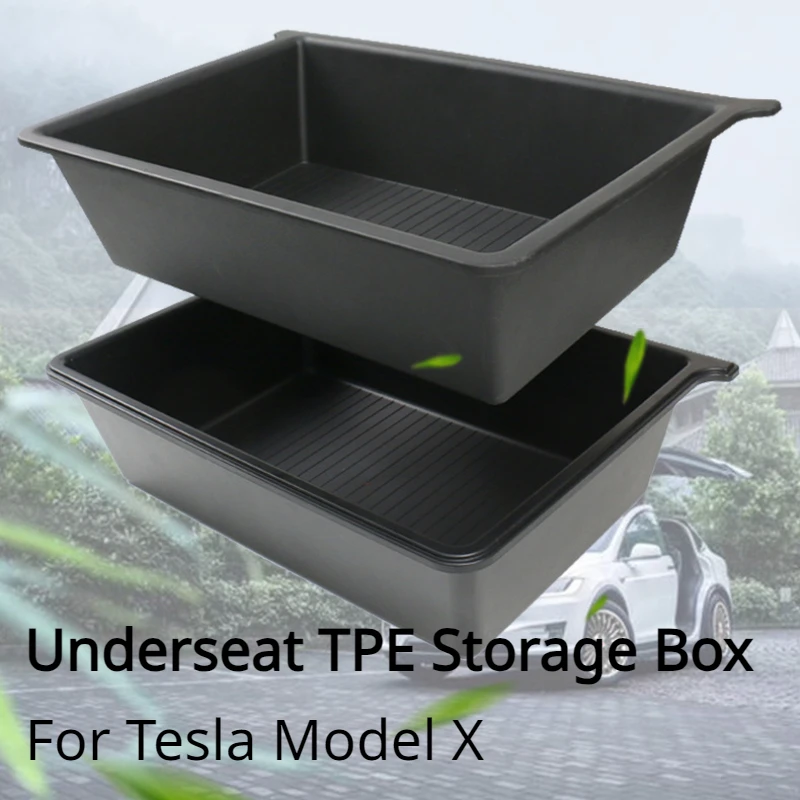 Underseat Storage Box for Tesla Model X Car Seats Push Pull Drawer TPE Hidden Storage Boxes Car Interior Accessories ModelX 2023