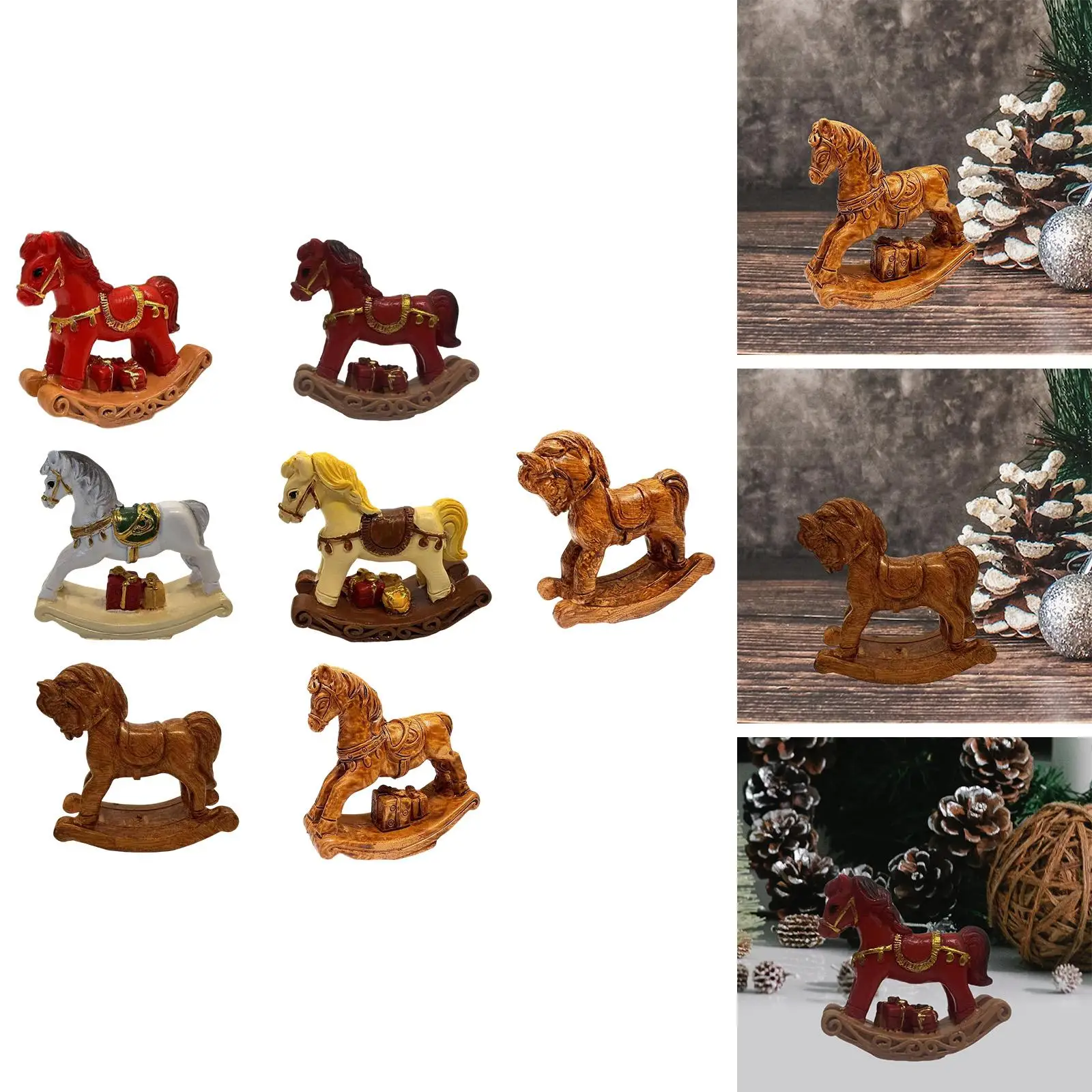 Small Christmas Rocking Horse Decoration Home Office Resin Collectible Sculpture Table Centerpiece for Anniversary Bedroom Dorm