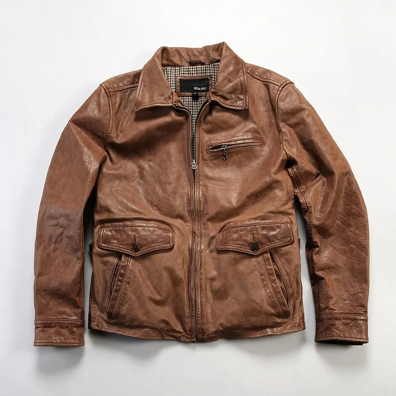 

All-vegetable-tanned leather men's lapel casual motorcycle