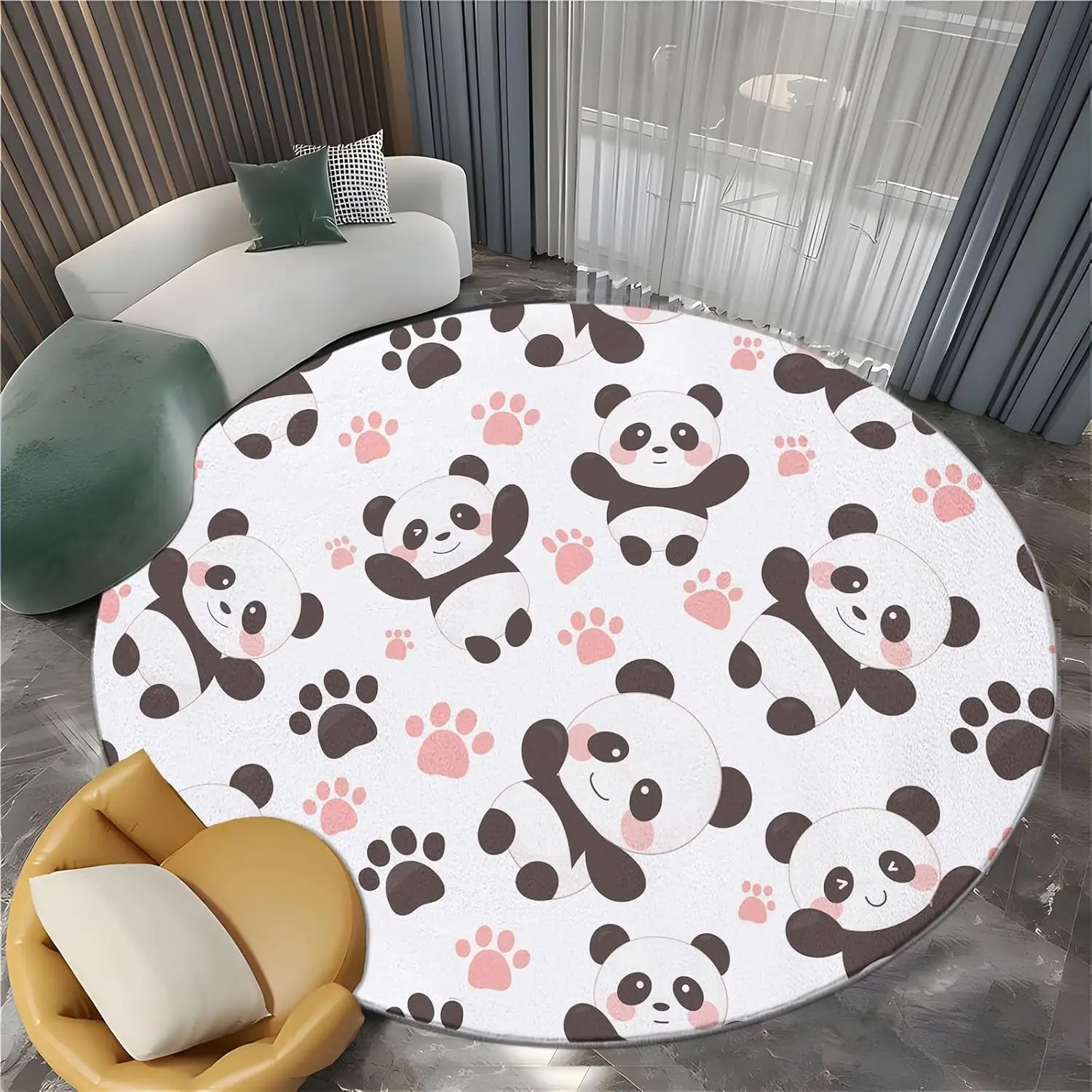 

Cartoon Animal Panda Print Round Area Rug Cartoon Animals Washable Circular Carpet Runner - Non Slip Circle Carpet Absorbent Mat