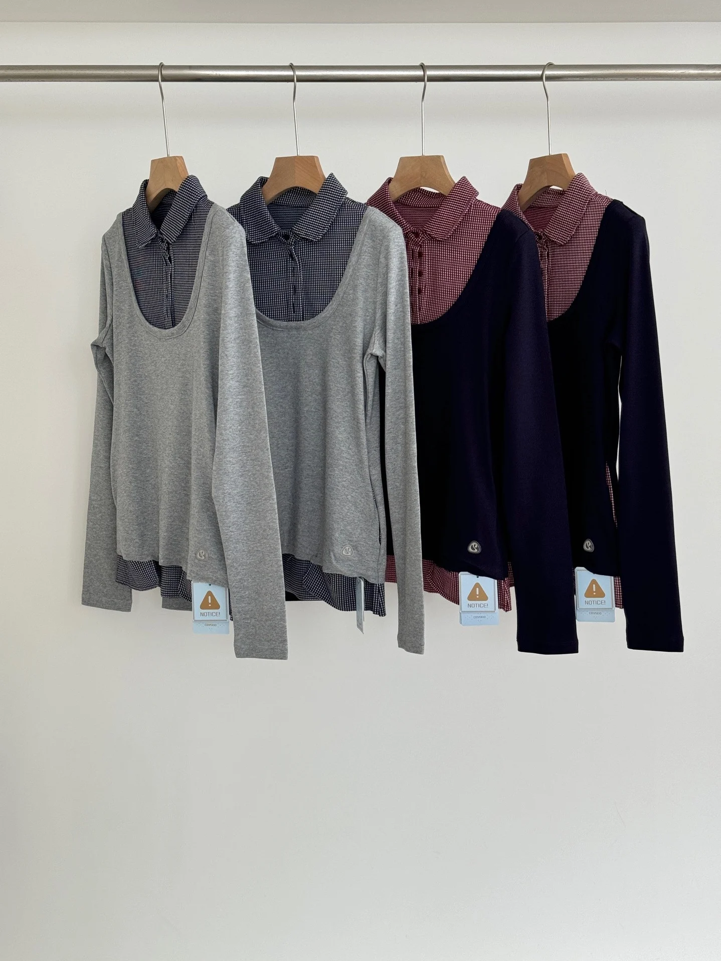 

Повседневная корейская футболка в клетку с эффектом двухслойности, дышащая, с длинным рукавом, женский топ для повседневной носки