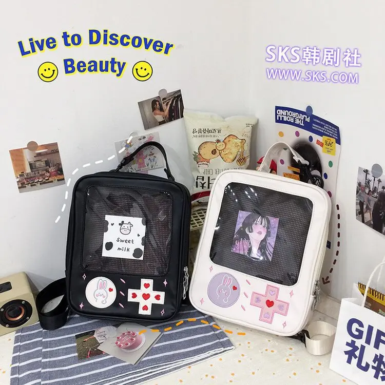 Japanese Style Backpack Girls Creative Game Console Handbags 20cm Doll Itabag Transparent Ita bag Women New PU Leather JK Bag