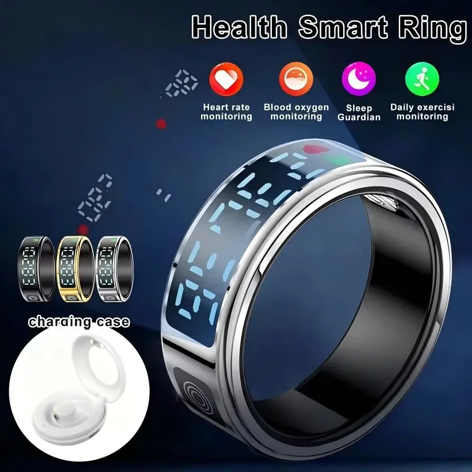 

QINO R20 Smart Ring Men Women LED Display Screen Heart Rate Blood Pressure Monitor 5ATM Waterproof Sport Gift Free Charge Case