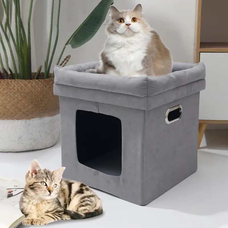 Foldable Cat House Cat Cube For Multiple Cats Kitten Removable Waterproof Small Cat Towers Hideaway Condo For All Seasons