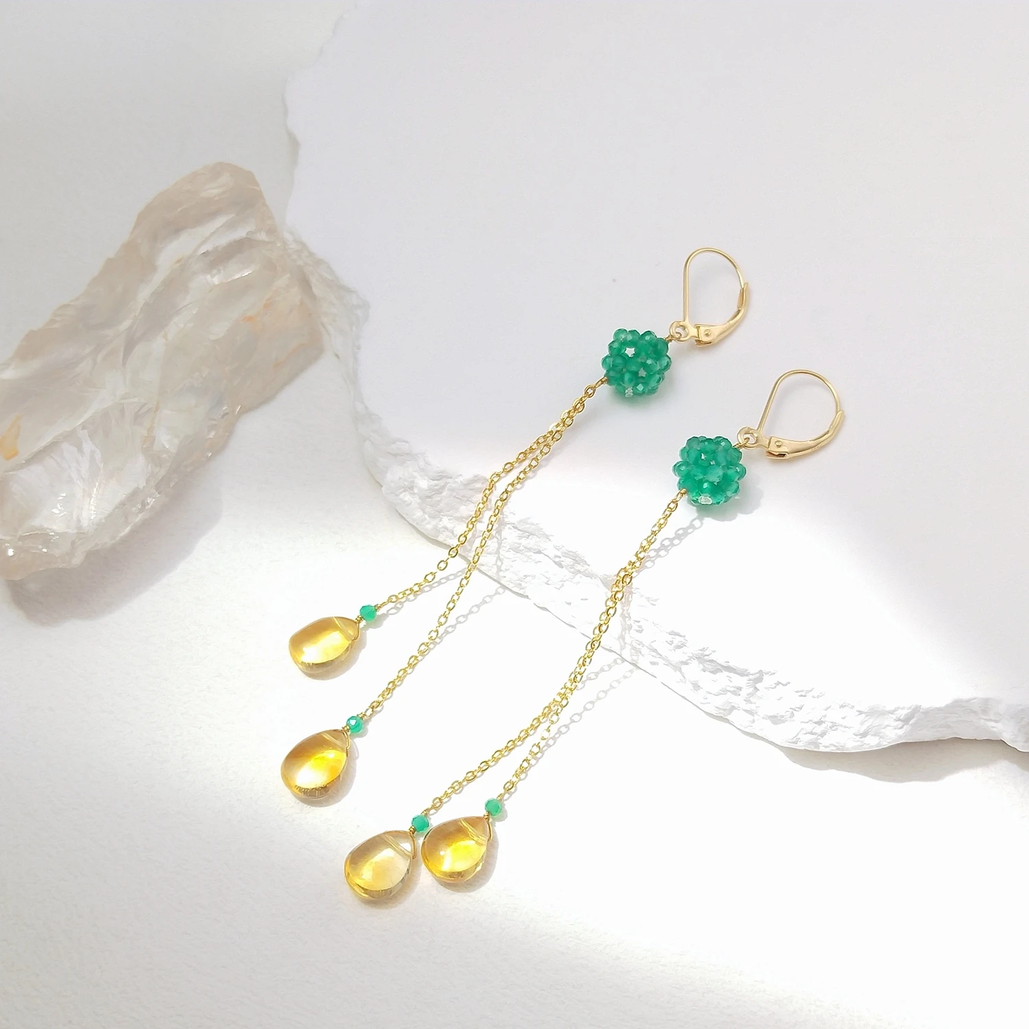 Lii Ji Natural Citrine Green Onyx 925 Sterling Silver Earrings Hook With Stainless Steel Dangle Earrings Handmade Jewelry